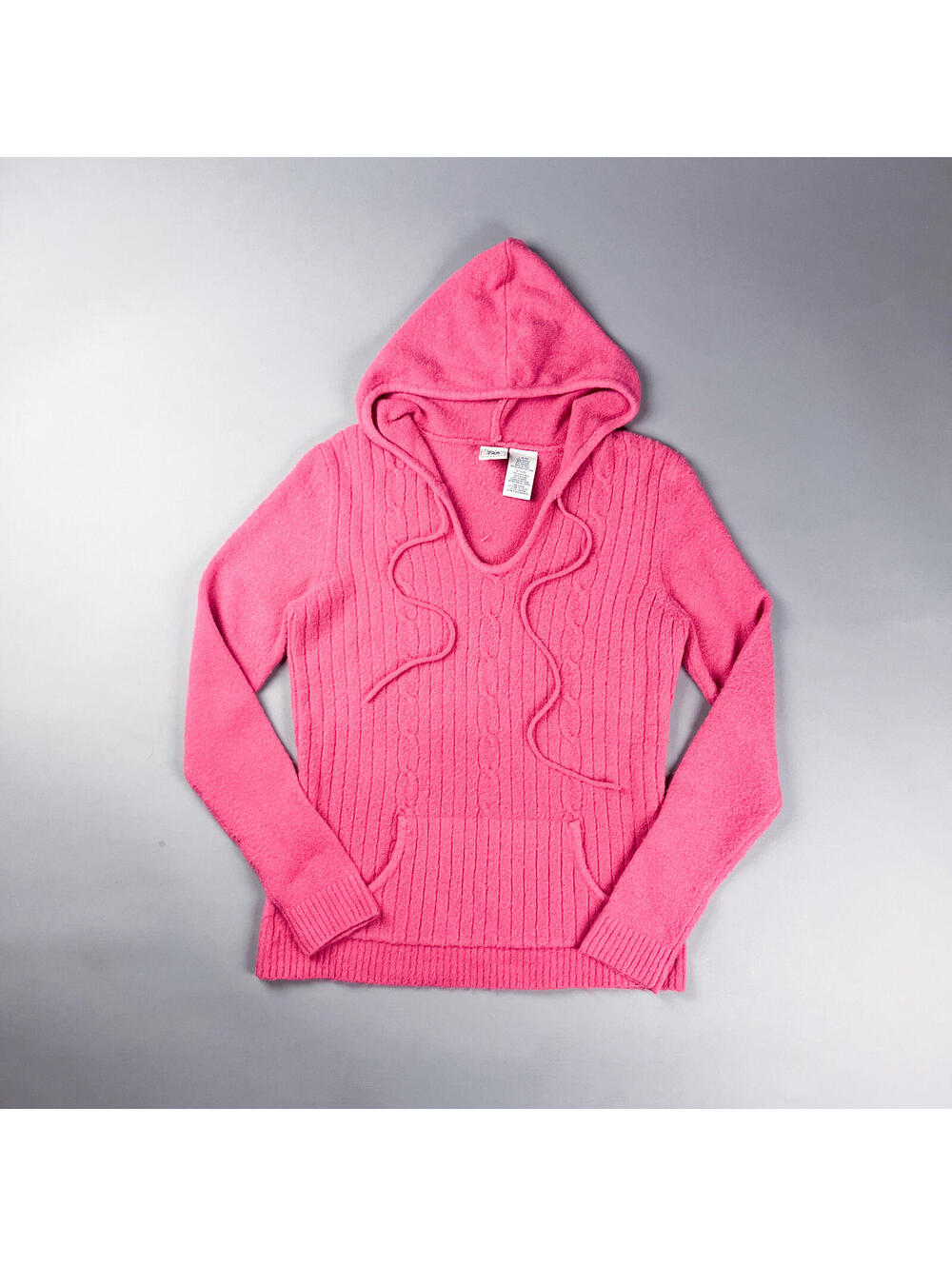 Y2K Pink Cable Knit Hoodie Sweater